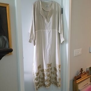 Pluse Rustic Beige Maxi Dress with Gold Butterfly Accents Size XL